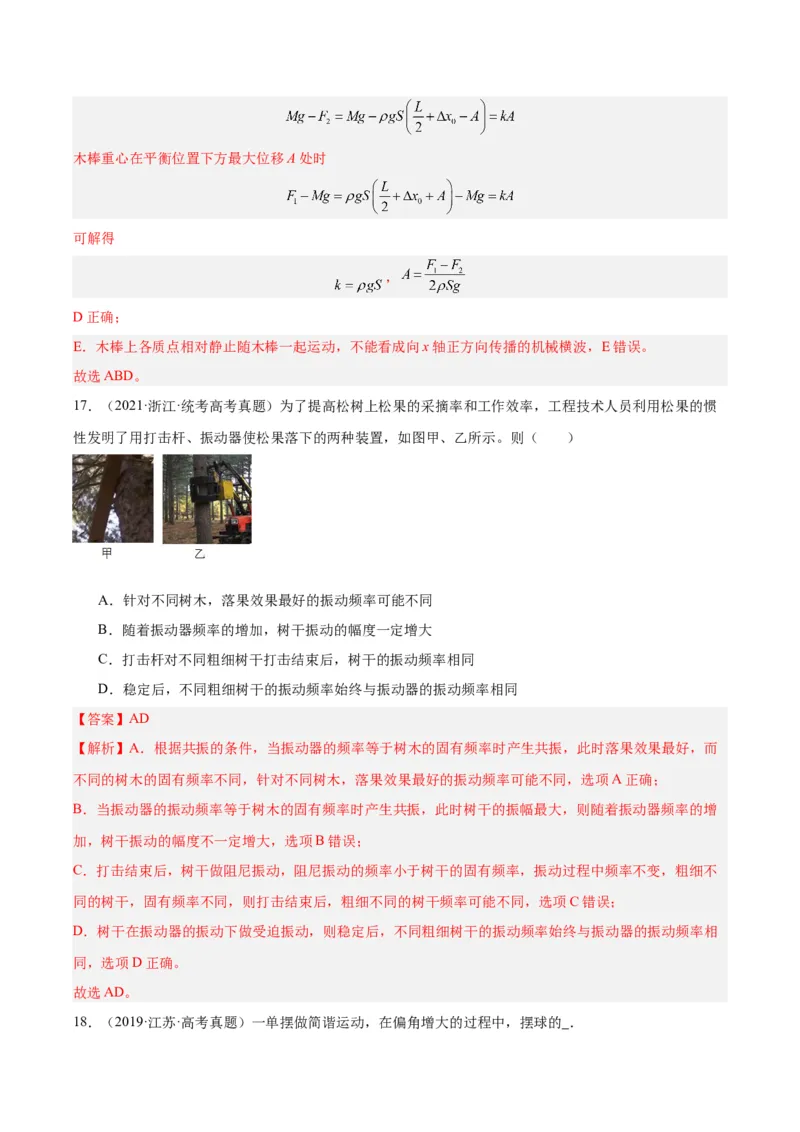 专题32机械振动（解析卷）-十年（2014-2023）高考物理真题分项汇编（全国通用）_近10年高考真题汇编（必刷）_十年（2014-2024）高考物理真题分项汇编（全国通用）