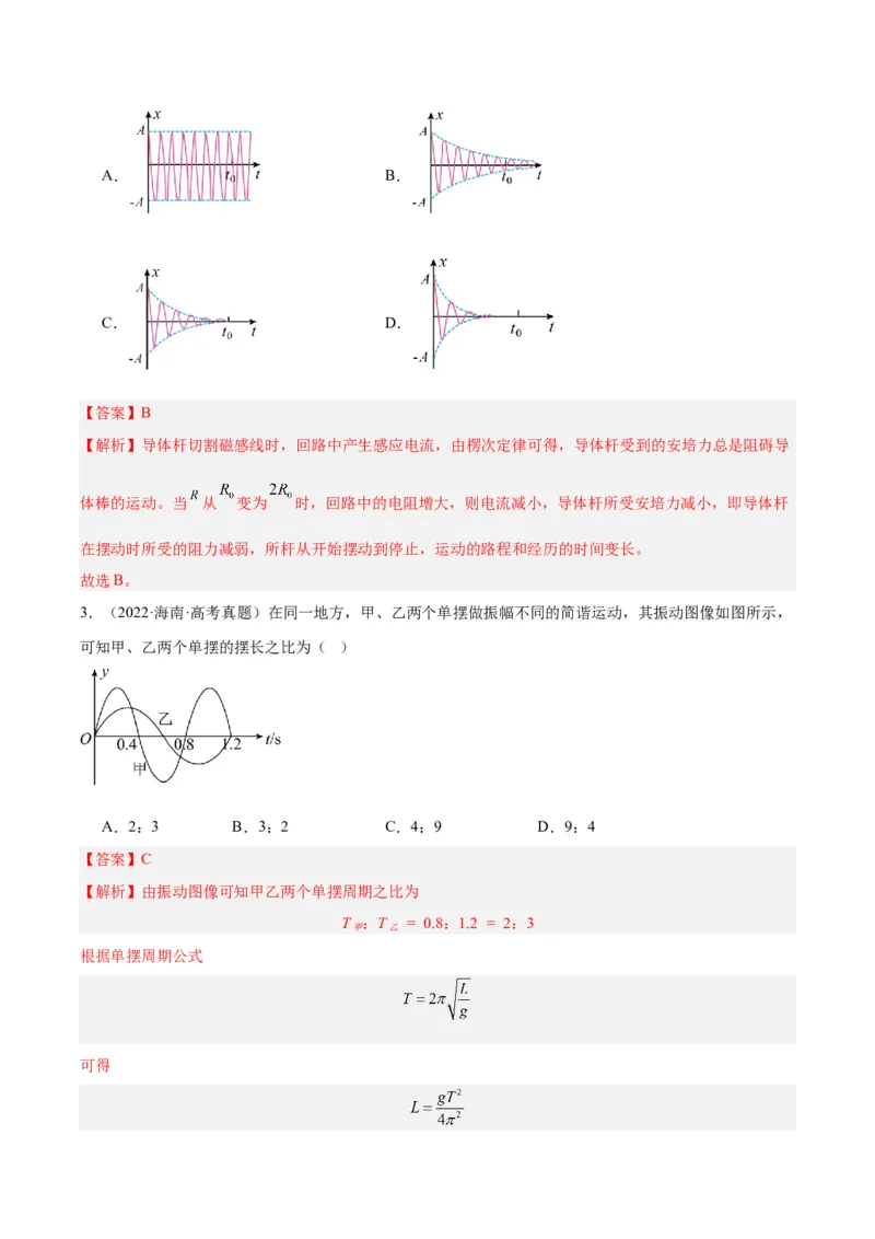 专题32机械振动（解析卷）-十年（2014-2023）高考物理真题分项汇编（全国通用）_近10年高考真题汇编（必刷）_十年（2014-2024）高考物理真题分项汇编（全国通用）