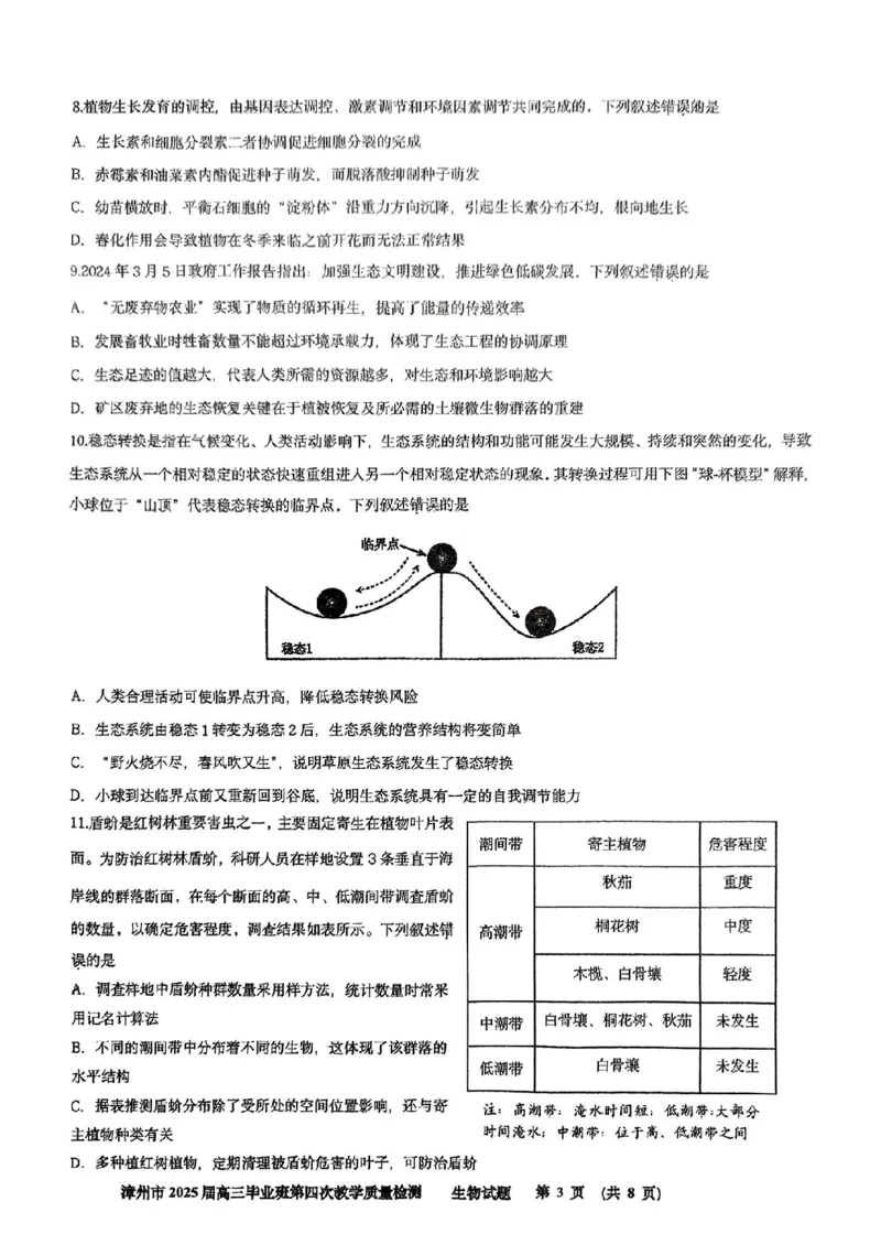 福建省漳州市2025届高三毕业班第四次教学质量检测生物_2025年5月_250513福建省漳州市2025届高三毕业班第四次教学质量检测（漳州四检）（全科）