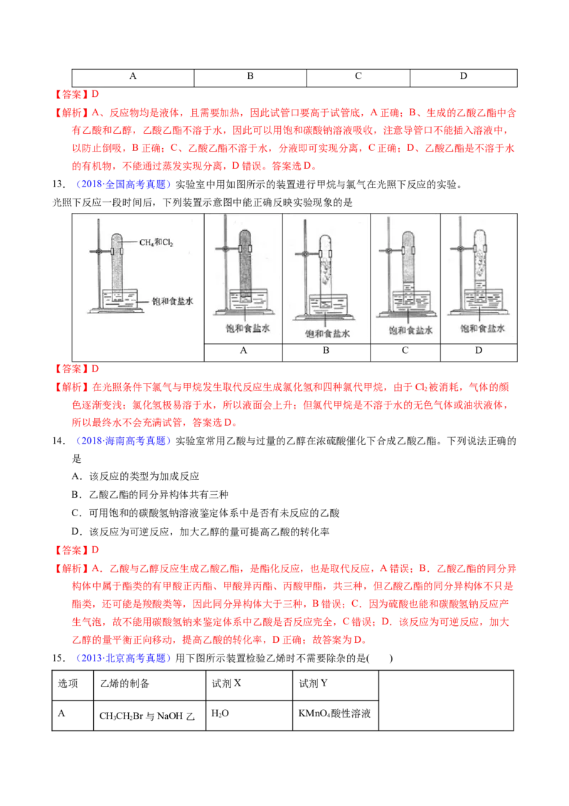 专题69有机实验（选择）（解析卷）_近10年高考真题汇编（必刷）_十年（2014-2024）高考化学真题分项汇编（全国通用）_十年（2014-2023）高考化学真题分项汇编（全国通用）