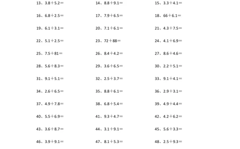 1位小数+1位小数第1-20篇_编码0121-6年级数学口算计算_口算题（适合4年级）_小数-加法（160篇）_（小数）1位小数+1位小数（100篇）