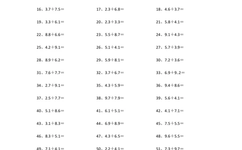 1位小数+1位小数第1-20篇_编码0121-6年级数学口算计算_口算题（适合4年级）_小数-加法（160篇）_（小数）1位小数+1位小数（100篇）
