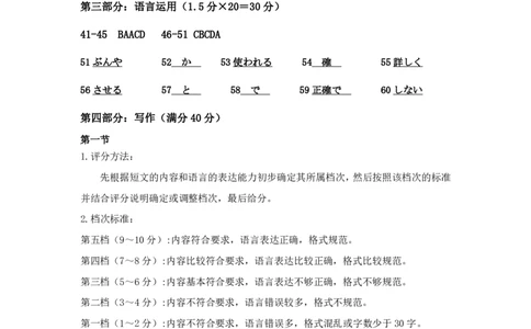 武汉市二月调考日语试卷参考答案和评分标准_2025年2月_250228武汉市2025届高中毕业生二月调研考试（全科）_武汉市2025届高中毕业生二月调研考试日语