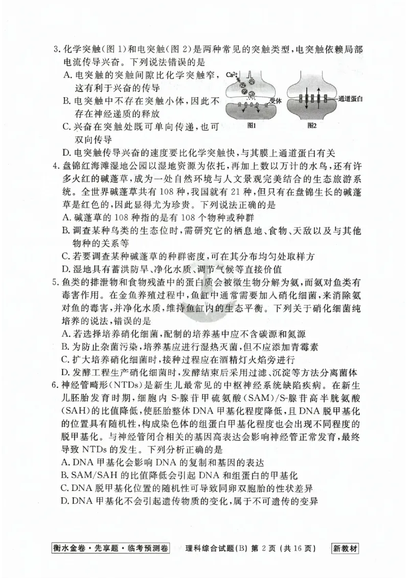 2023衡水临考预测（全国卷新教材）理综b卷_2023高考押题卷_2023衡水临考预测（全国卷新教材）