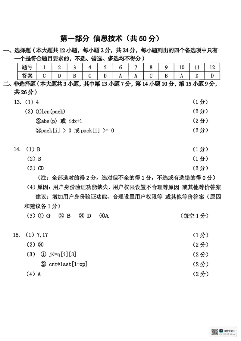 浙江省台州市2025届高三下学期4月二模试题技术+答案_2025年4月_250411浙江省台州市2025届高三下学期4月二模（全科）