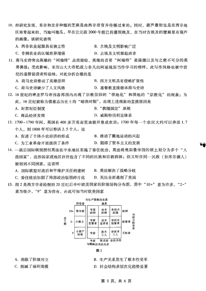 重庆市巴蜀中学高2025届高三3月适应性月考卷（六）历史_2025年3月_250316重庆市巴蜀中学高2025届高三3月适应性月考卷（六）（全科）