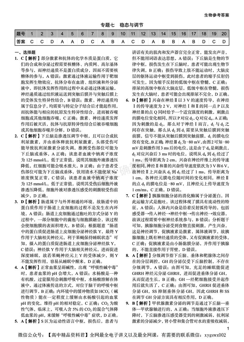 全国卷《正确小卷》2024总复习生物质检卷2-答案_2024高考押题卷_72024正确教育全系列_2024年正确小卷全系列_（全国版）2024《正确小卷&middot;复习质检卷》（九科全）各两套