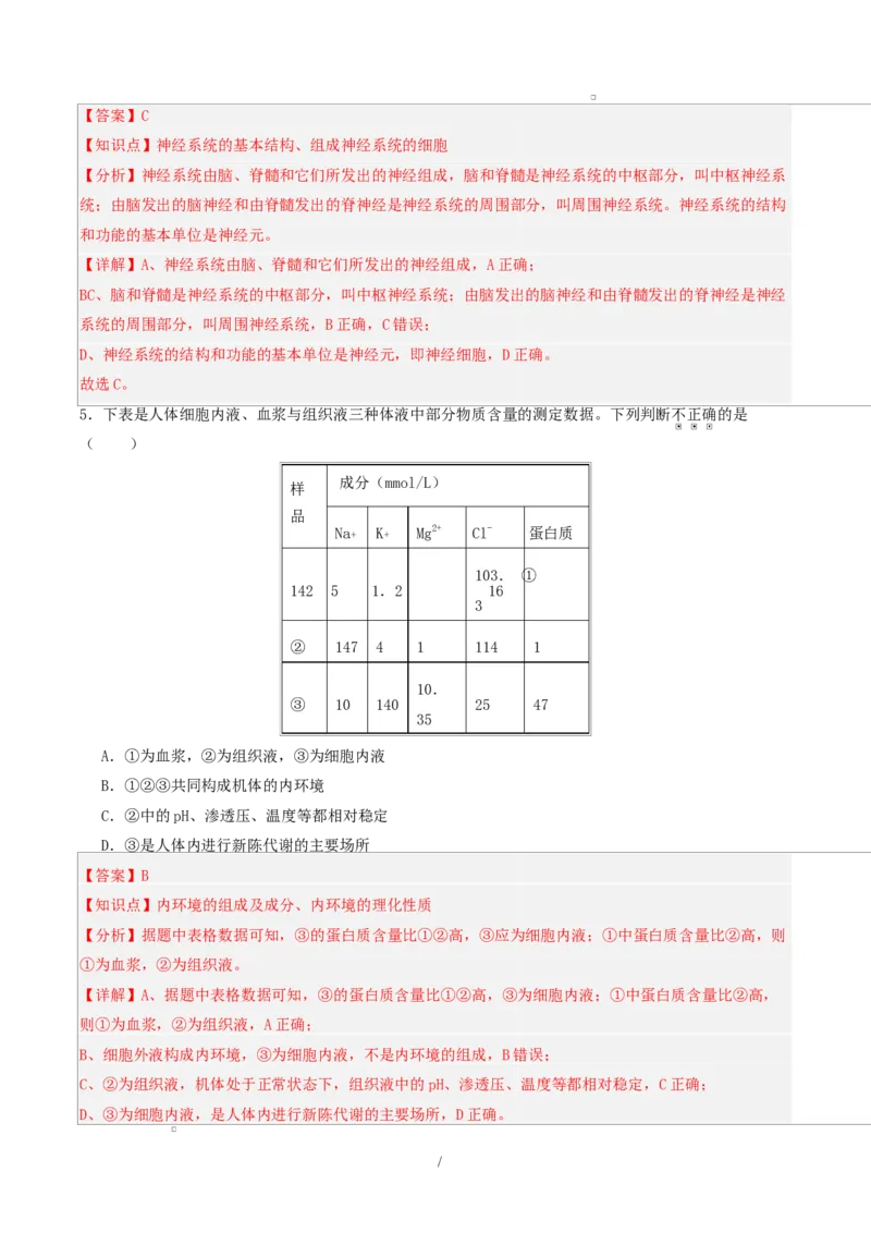 高二生物第一次月考卷单选版（全解全析）（人教版2019）_1多考区联考试卷_2510142025-2026学年高二生物上学期第一次月考试题