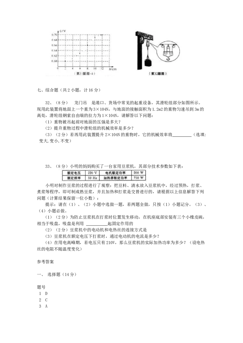 陕西省2009年中考物理试卷及答案_中考真题_4.物理中考真题2015-2024年_地区卷_陕西物理08-22（陕西省统一试卷）