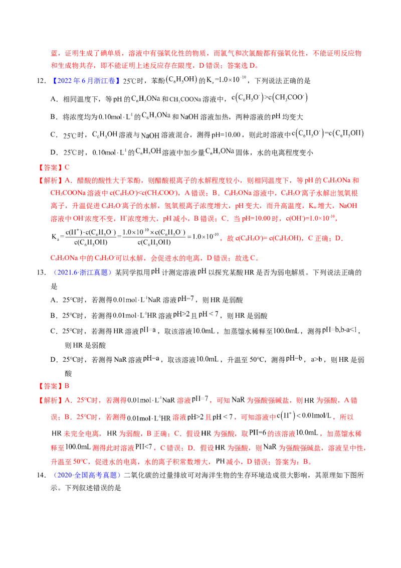 专题58弱电解质的电离（解析卷）_近10年高考真题汇编（必刷）_十年（2014-2024）高考化学真题分项汇编（全国通用）_十年（2014-2023）高考化学真题分项汇编（全国通用）