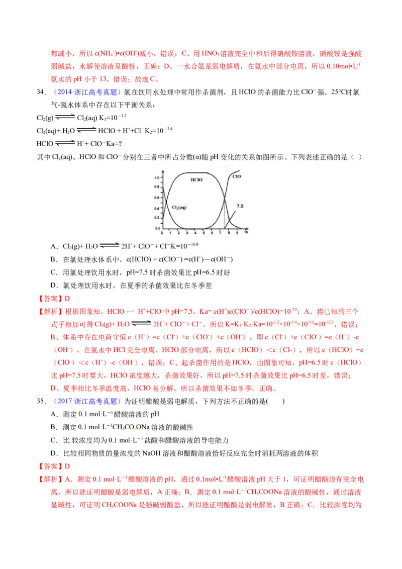 专题58弱电解质的电离（解析卷）_近10年高考真题汇编（必刷）_十年（2014-2024）高考化学真题分项汇编（全国通用）_十年（2014-2023）高考化学真题分项汇编（全国通用）