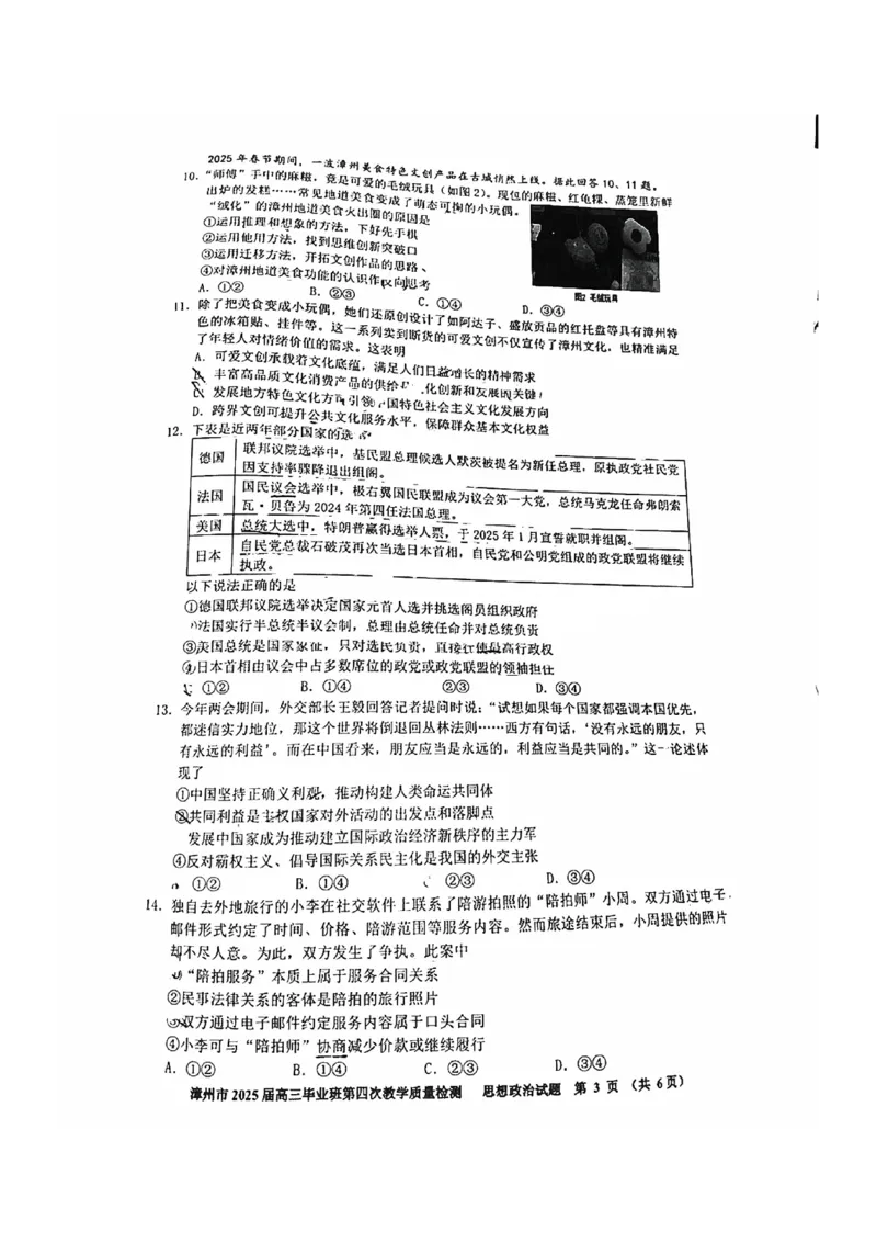 福建省漳州市2025届高三毕业班第四次教学质量检测政治_2025年5月_250513福建省漳州市2025届高三毕业班第四次教学质量检测（漳州四检）（全科）