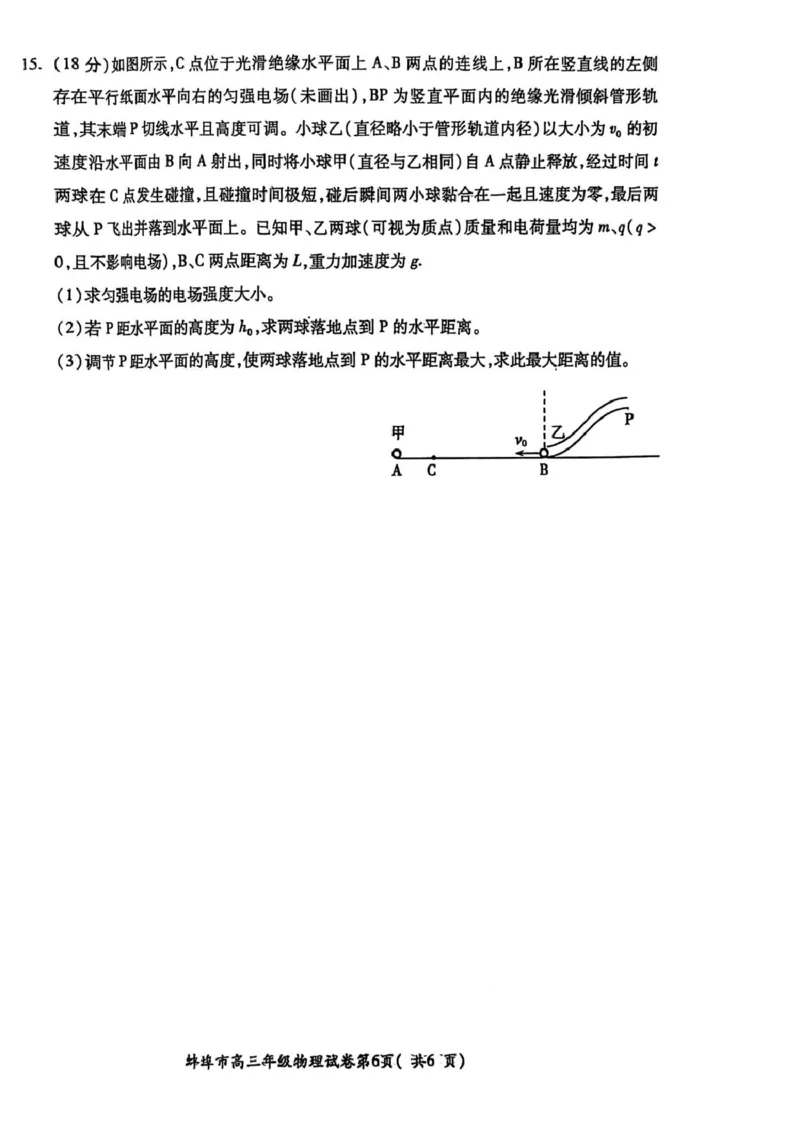 安徽省蚌埠市2025届高三上学期第一次教学质量检查考试（1月）物理PDF版含答案_2025年1月_250123安徽省蚌埠市2025届高三上学期第一次教学质量检查考试（1月）（全科）
