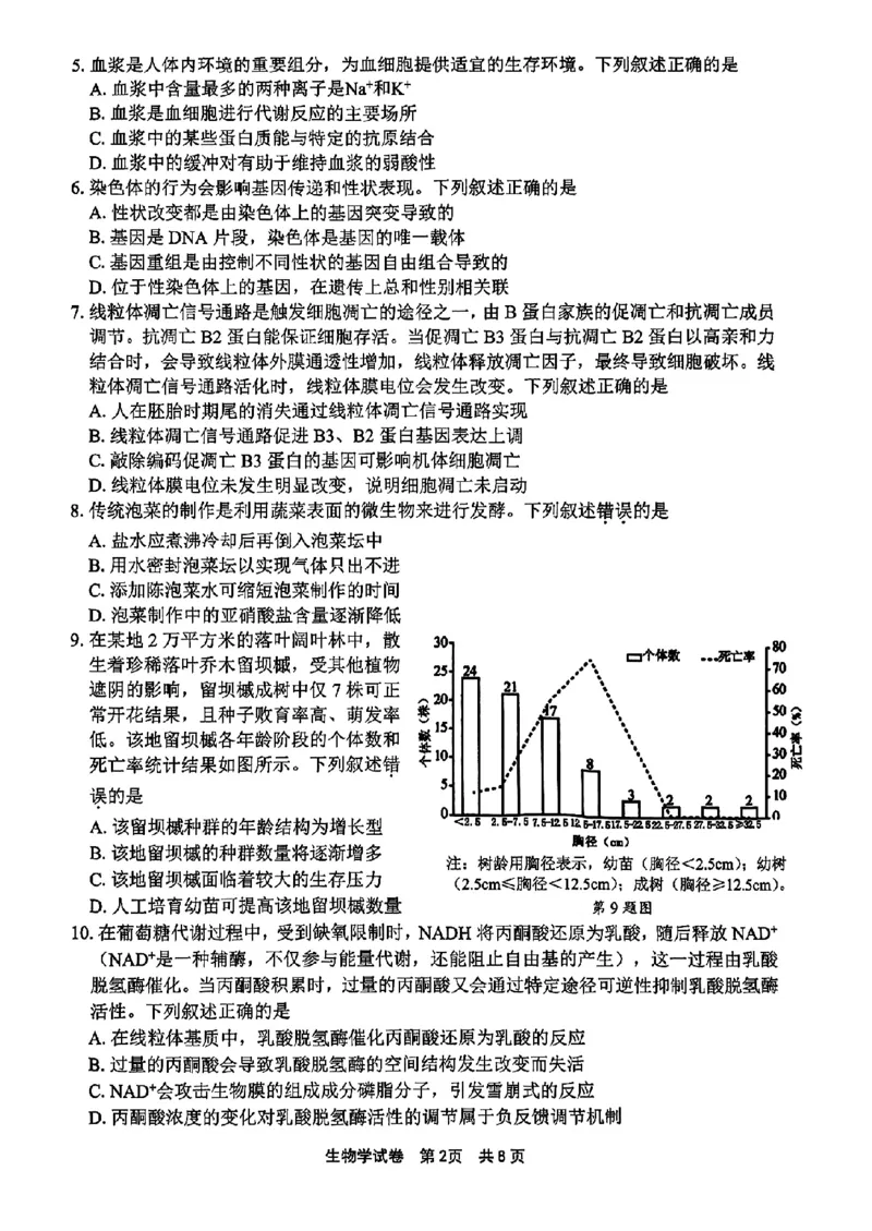 生物试卷及答案_2025年4月_250418浙江省宁波市2025届高三下学期4月高考模拟考试（二模）（全科）