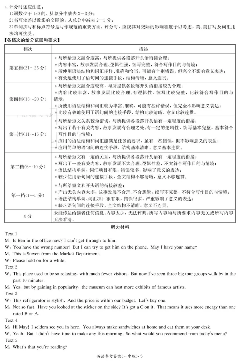 英语答案（26月考一Y）_2025年9月_250910湖南省长沙市第一中学2025-2026学年高三上学期9月月考（一）（全科）_湖南省长沙市第一中学2025-2026学年高三上学期9月月考英语试题