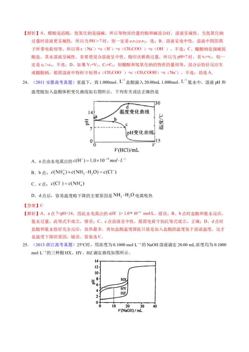 专题60酸碱中和滴定及曲线（解析卷）_近10年高考真题汇编（必刷）_十年（2014-2024）高考化学真题分项汇编（全国通用）_十年（2014-2023）高考化学真题分项汇编（全国通用）