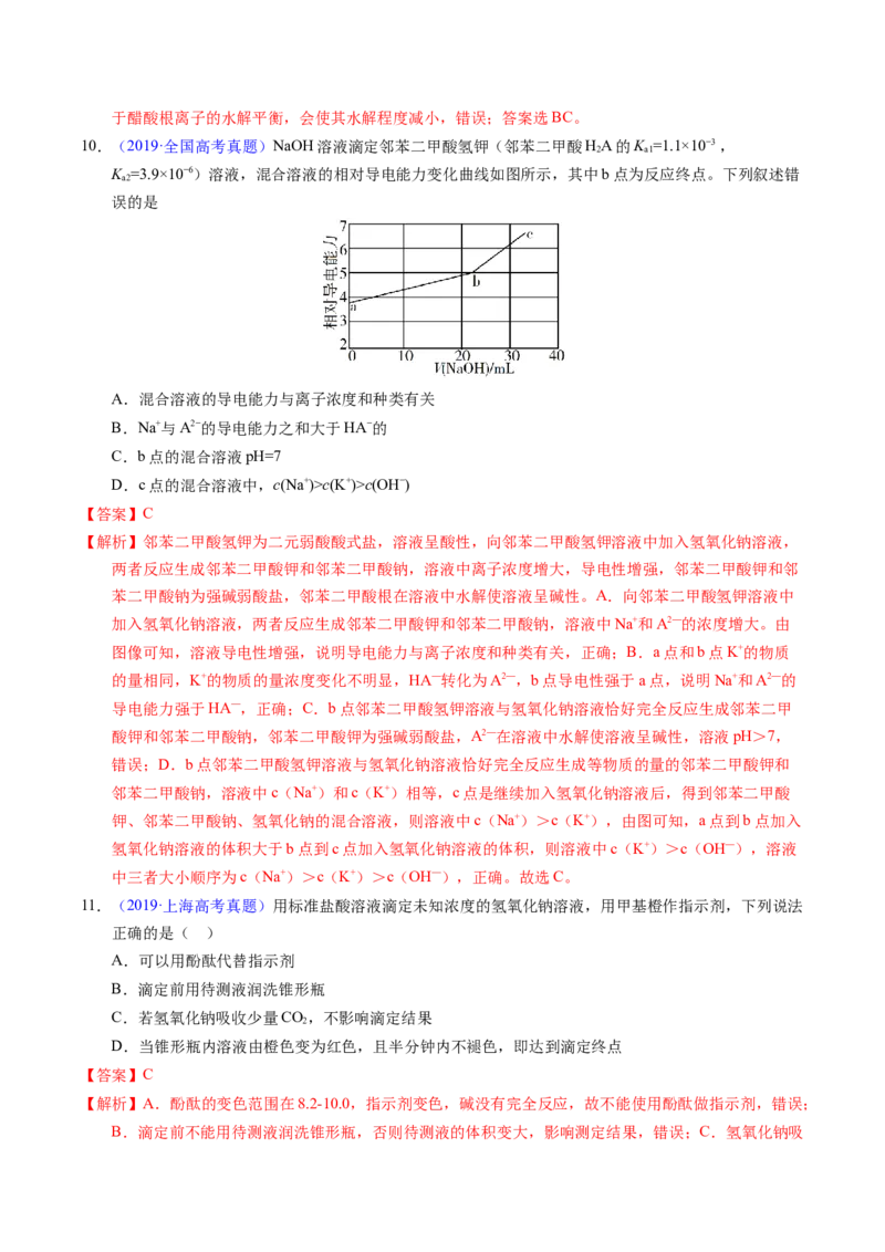 专题60酸碱中和滴定及曲线（解析卷）_近10年高考真题汇编（必刷）_十年（2014-2024）高考化学真题分项汇编（全国通用）_十年（2014-2023）高考化学真题分项汇编（全国通用）