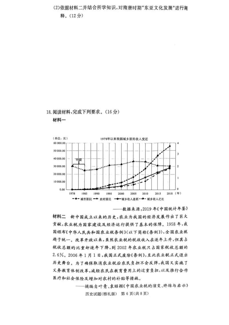 湖南省长沙市雅礼中学2025届高三月考试卷（六）历史试卷+答案_2025年2月_250206湖南省长沙市雅礼中学2025届高三月考试卷（六）