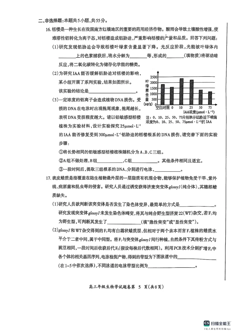 安徽省芜湖市2025届高三上学期1月期末考试生物+答案_2025年1月_250125安徽省芜湖市2025届高三上学期1月期末考试（全科）