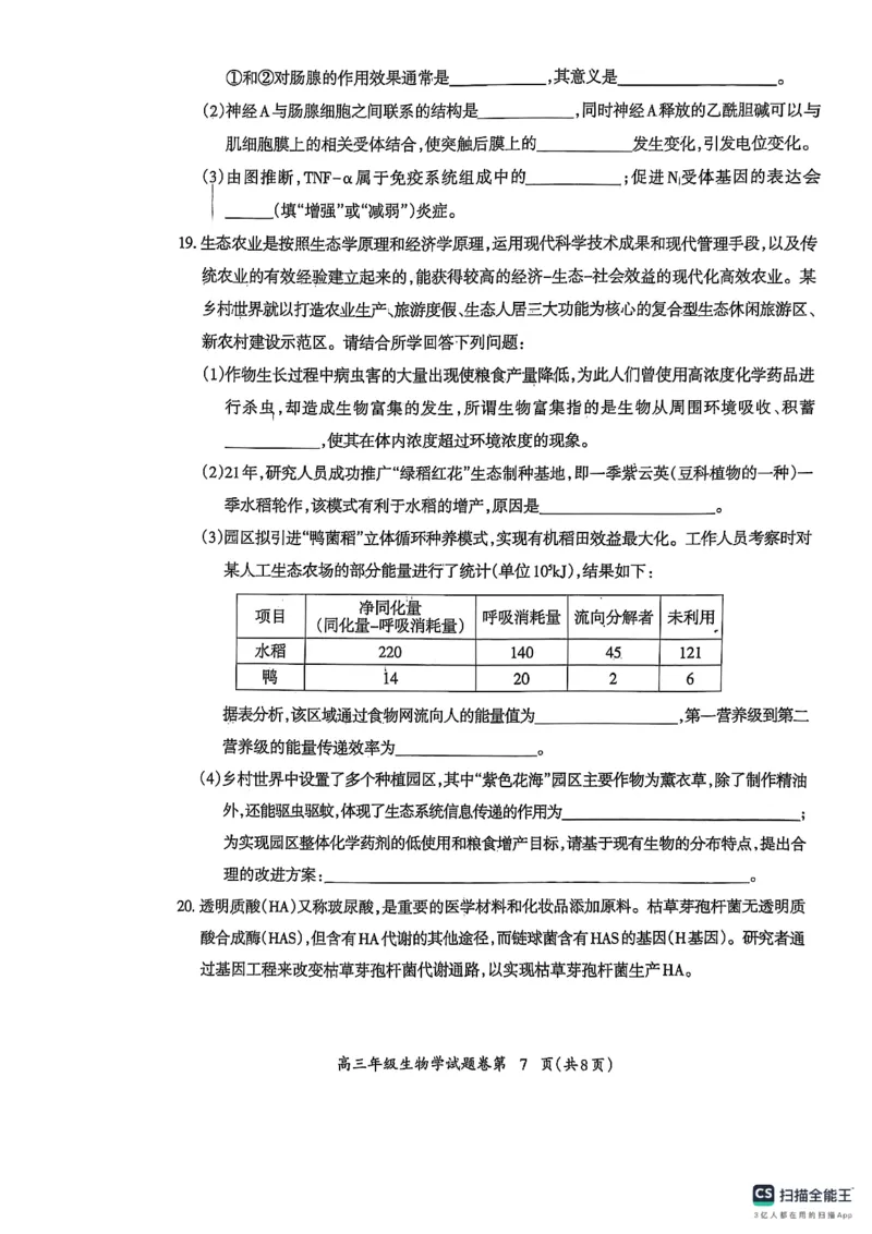 安徽省芜湖市2025届高三上学期1月期末考试生物+答案_2025年1月_250125安徽省芜湖市2025届高三上学期1月期末考试（全科）