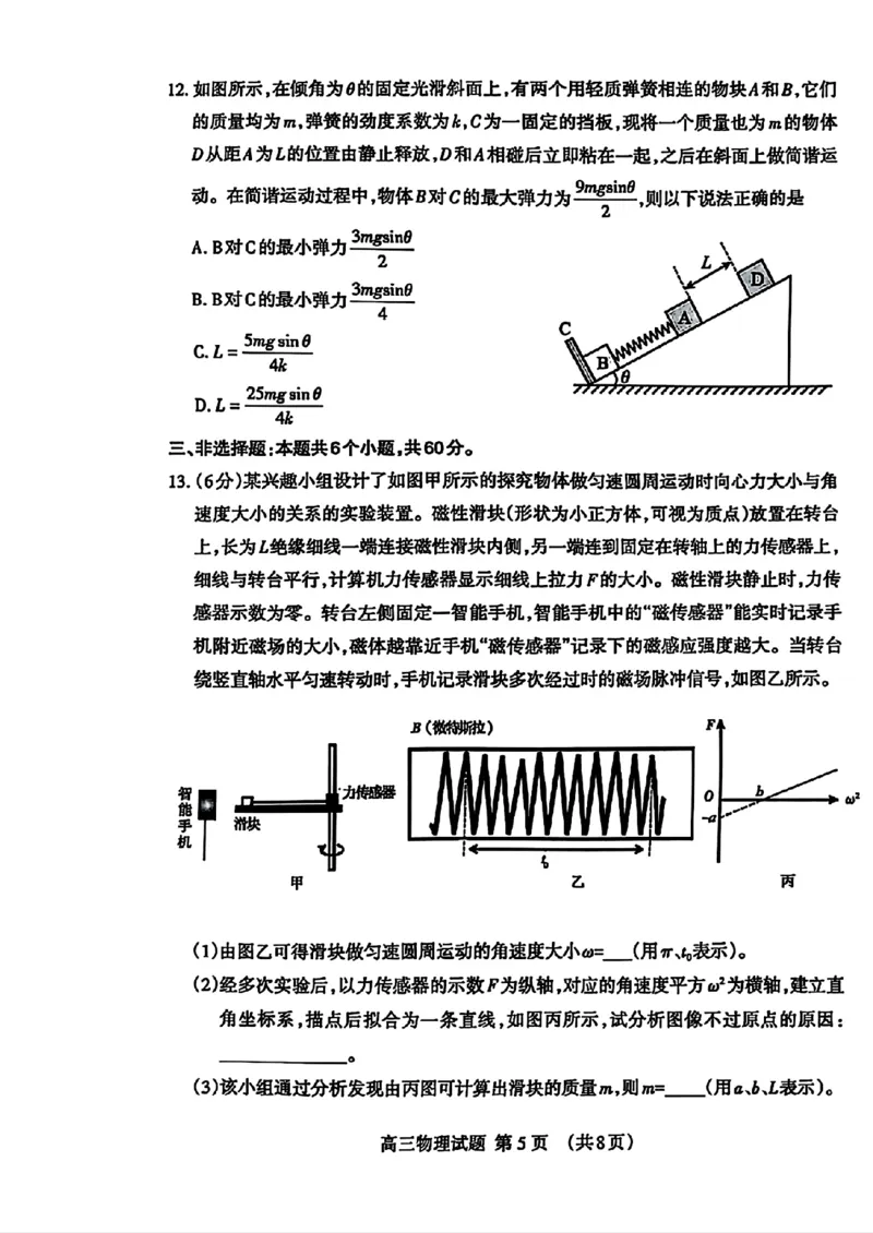 山东省泰安市2025届高三四模检测物理_2025年5月_250520山东省泰安市2025届高三四模检测（泰安四模）（全科）