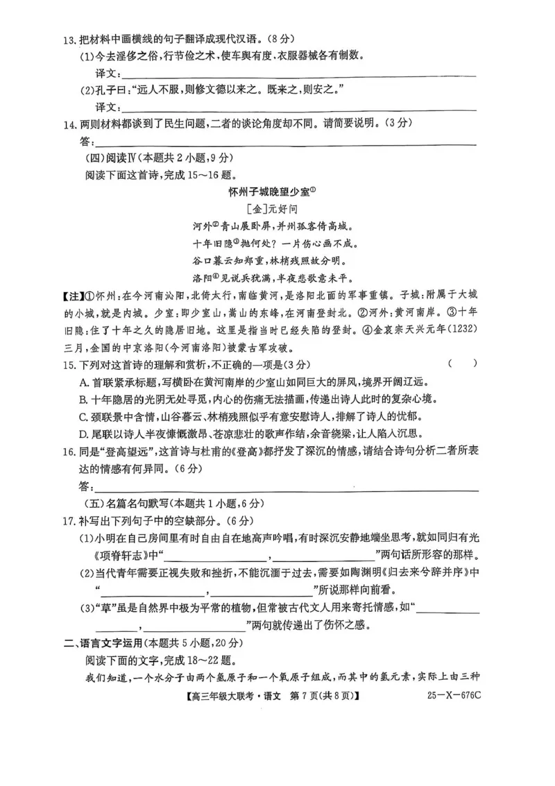 河南省TOP二十名校2025届高三猜题大联考语文试题（含答案）_2025年5月_250516河南省TOP二十名校2025届高三猜题大联考（全科）