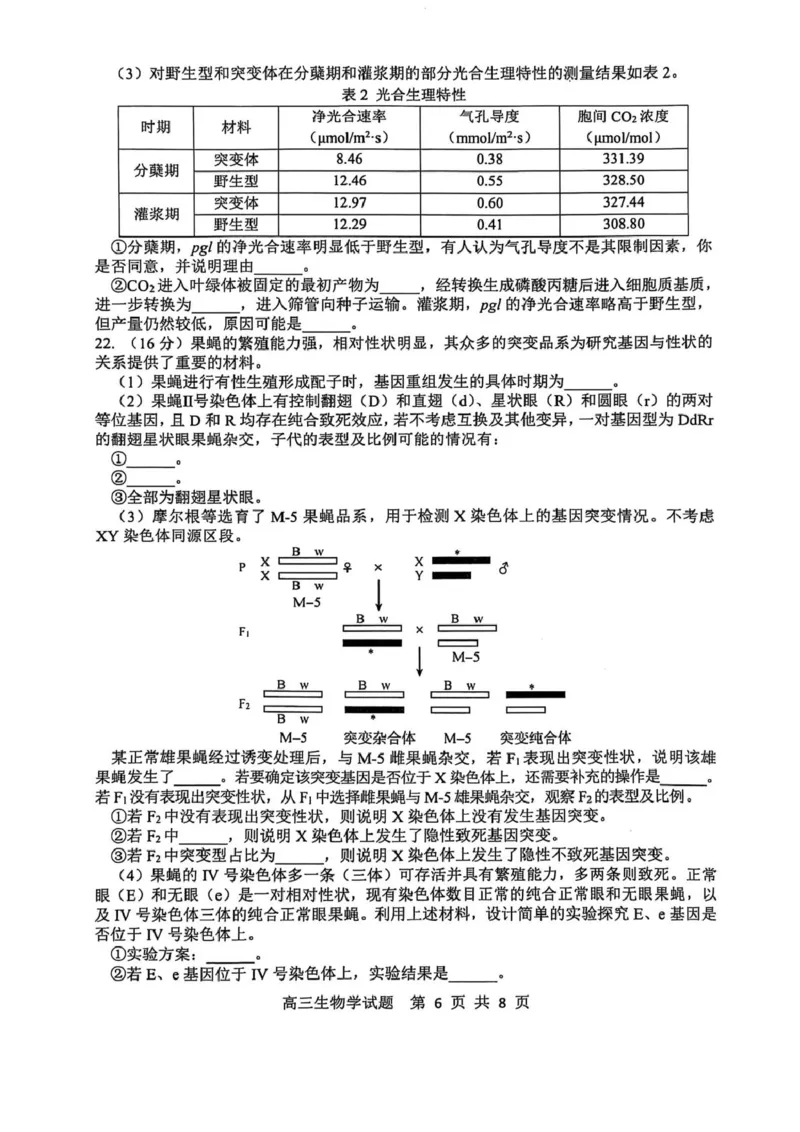 生物试卷_2025年1月_250112山东省淄博市2024-2025学年第一学期高三期末摸底质量检测_山东省淄博市2024-2025学年第一学期高三期末摸底质量检测生物