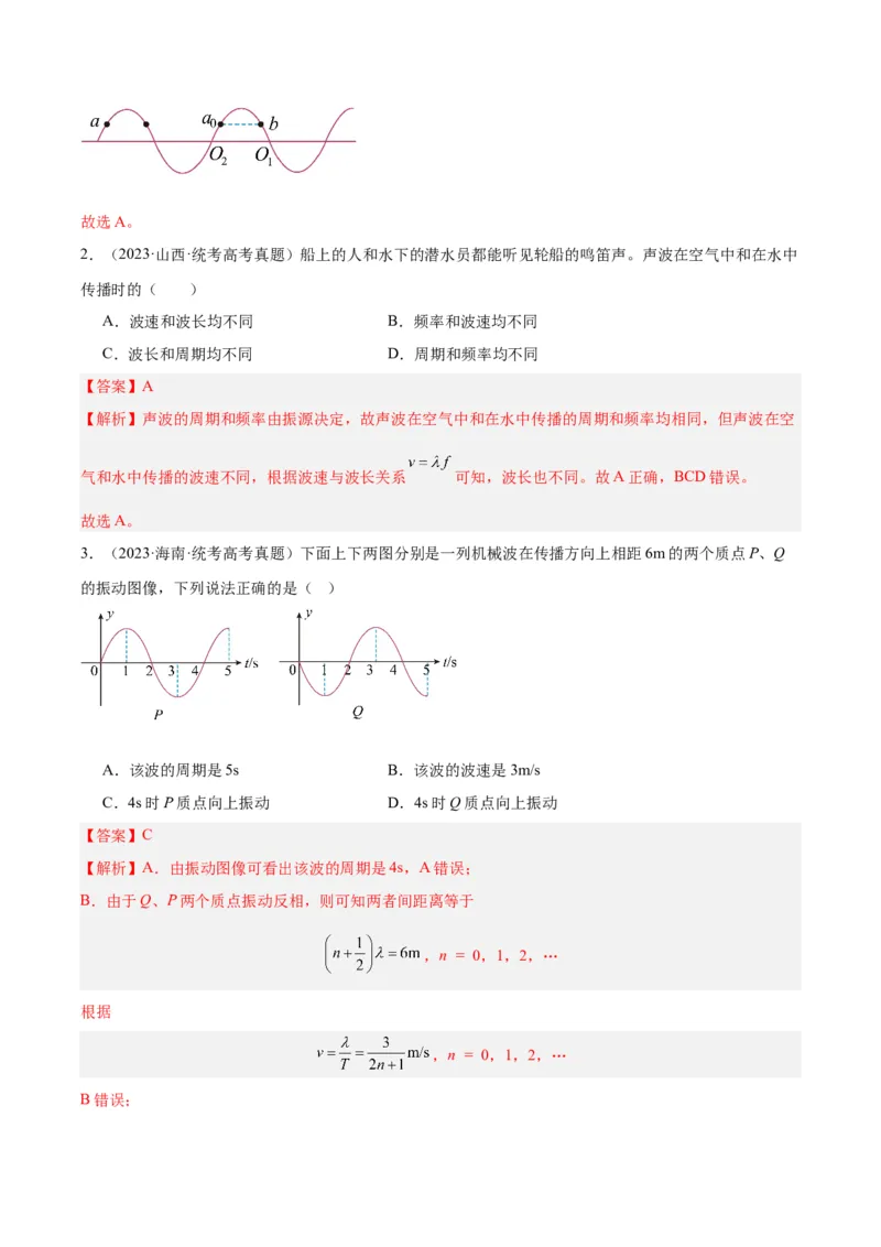 专题33机械波（一）（解析卷）-十年（2014-2023）高考物理真题分项汇编（全国通用）_近10年高考真题汇编（必刷）_十年（2014-2024）高考物理真题分项汇编（全国通用）