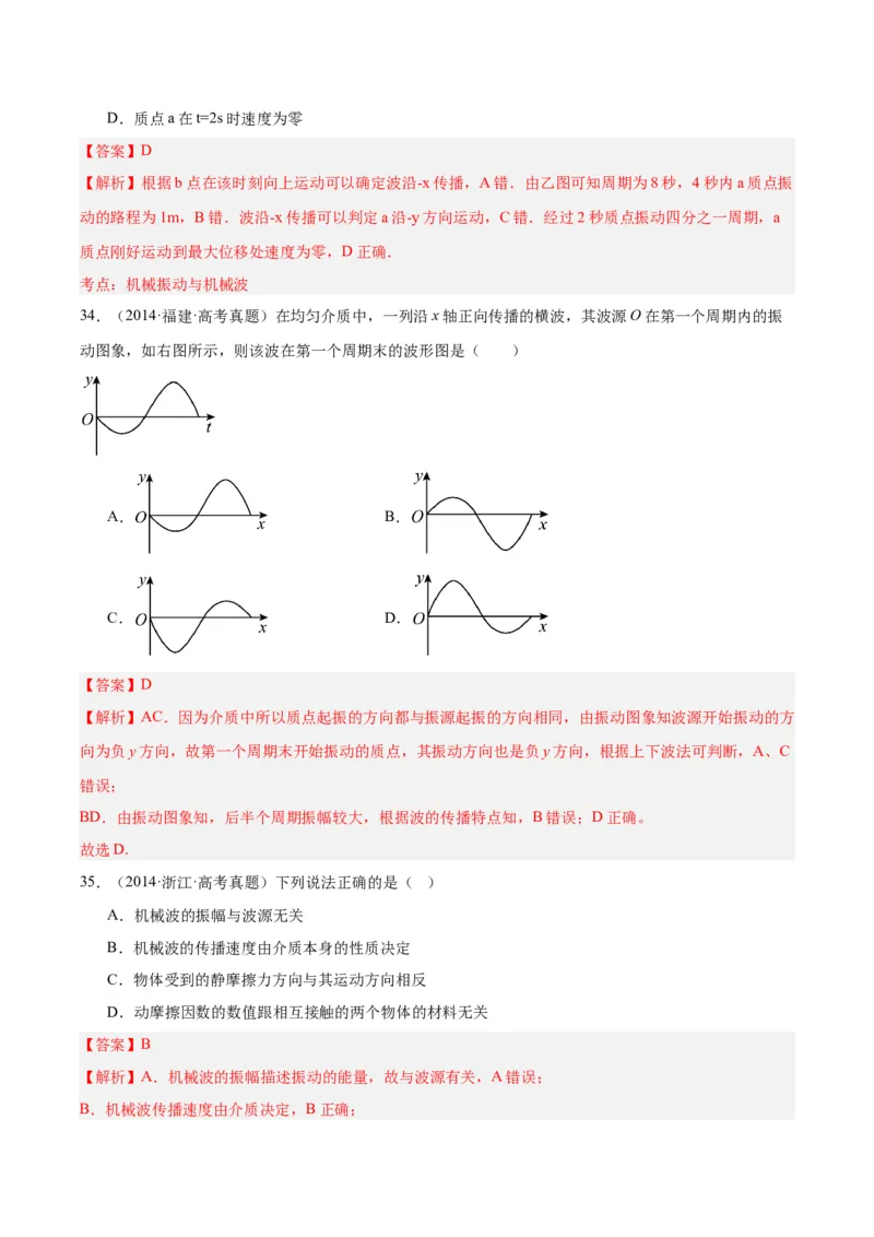专题33机械波（一）（解析卷）-十年（2014-2023）高考物理真题分项汇编（全国通用）_近10年高考真题汇编（必刷）_十年（2014-2024）高考物理真题分项汇编（全国通用）