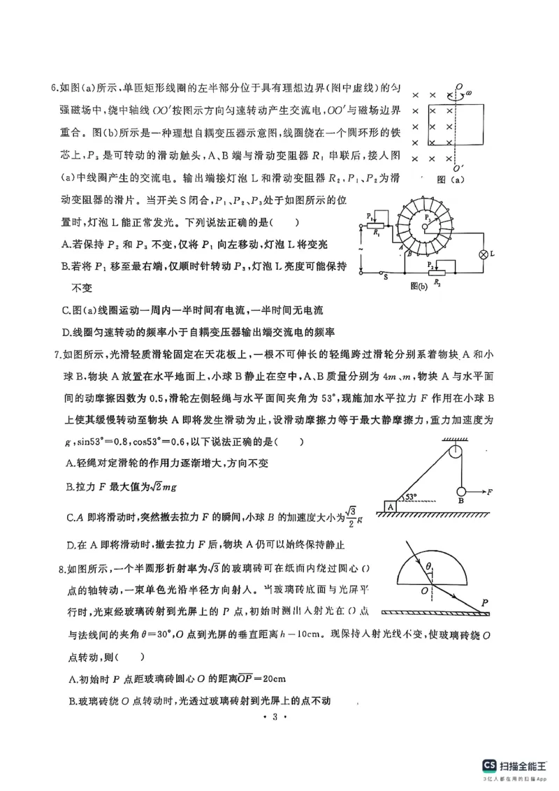 湖北省武汉市江岸区2024-2025学年高三上学期1月期末物理_2025年1月_250113湖北省武汉市江岸区2024-2025学年高三上学期1月期末（全科）