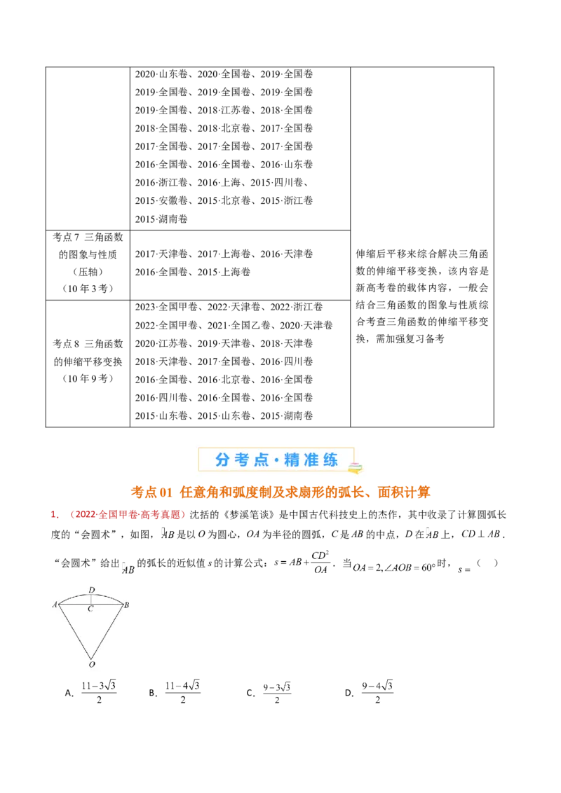 专题09三角函数的图象与性质小题综合（学生卷）-十年（2015-2024）高考真题数学分项汇编（全国通用）_近10年高考真题汇编（必刷）_十年（2015-2024）高考数学真题分类汇编（全国通用）