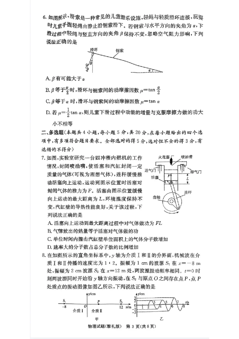 湖南省长沙市雅礼中学2025届高三月考试卷（六）物理_2025年2月_250206湖南省长沙市雅礼中学2025届高三月考试卷（六）_湖南省长沙市雅礼中学2025届高三月考试卷（六）物理