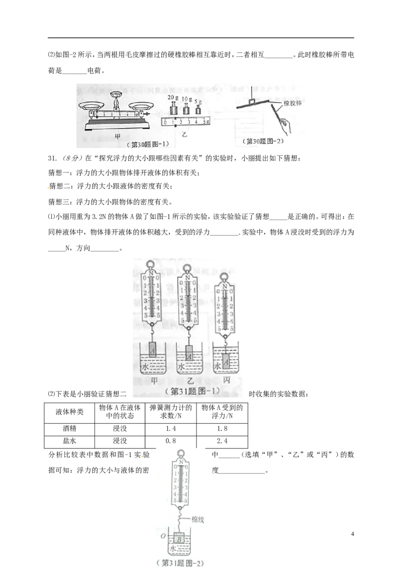 陕西省2015年中考物理真题试题（含扫描答案）_中考真题_4.物理中考真题2015-2024年_2015年中考物理真题165份