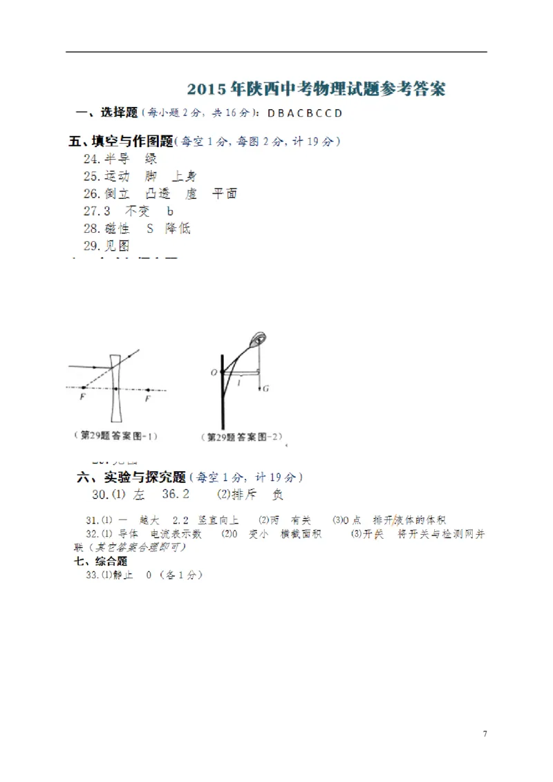 陕西省2015年中考物理真题试题（含扫描答案）_中考真题_4.物理中考真题2015-2024年_2015年中考物理真题165份