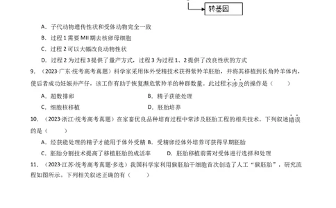 专题24细胞工程与胚胎工程（原卷卷）_近10年高考真题汇编（必刷）_十年（2014-2024）高考生物真题分项汇编（全国通用）_十年（2014-2023）高考生物真题分项汇编（全国通用）