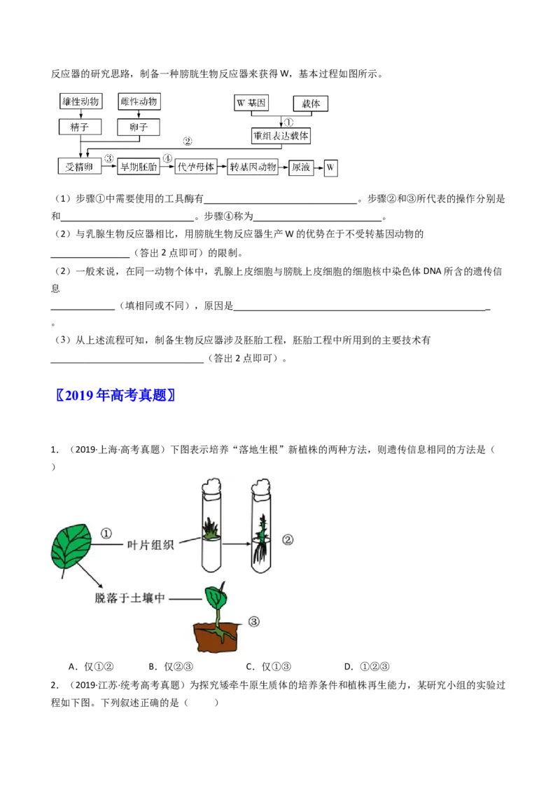 专题24细胞工程与胚胎工程（原卷卷）_近10年高考真题汇编（必刷）_十年（2014-2024）高考生物真题分项汇编（全国通用）_十年（2014-2023）高考生物真题分项汇编（全国通用）