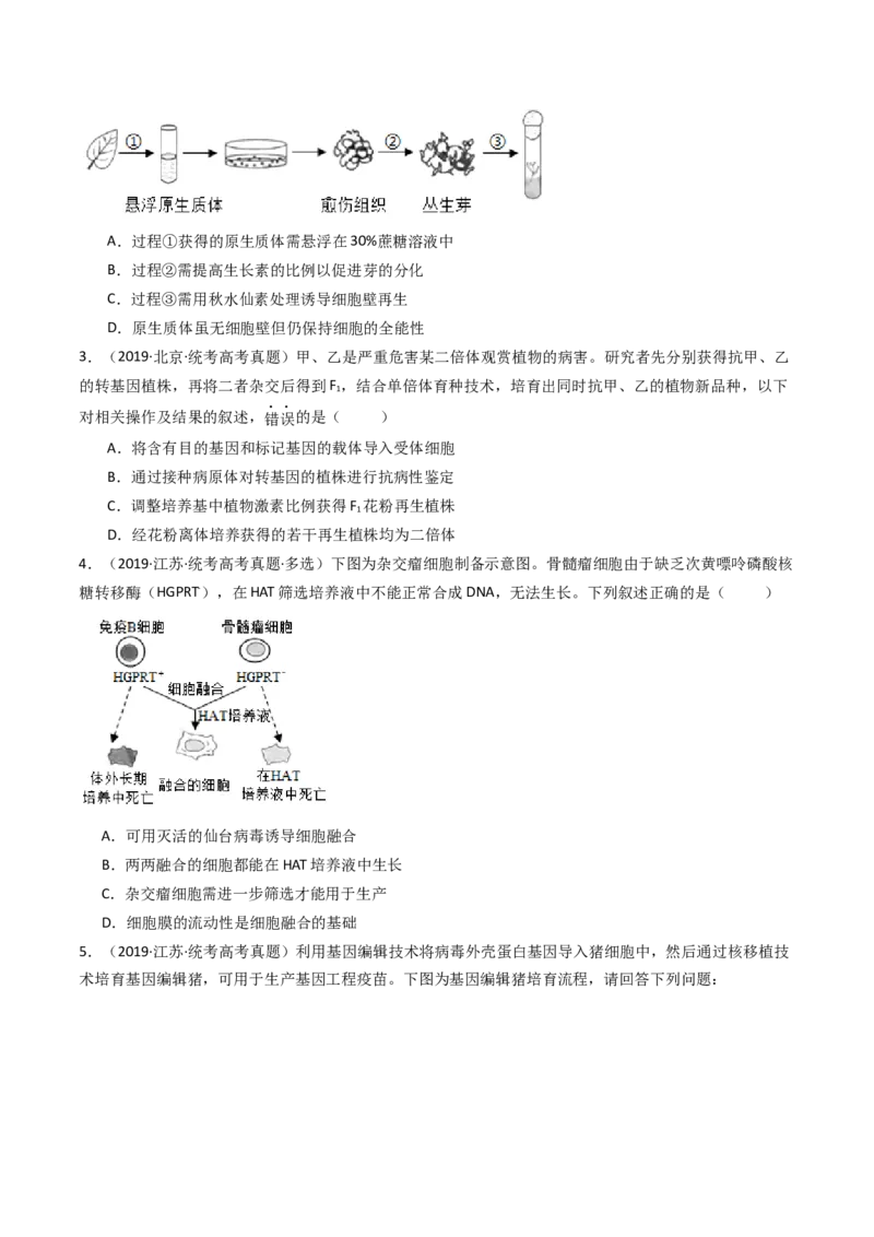 专题24细胞工程与胚胎工程（原卷卷）_近10年高考真题汇编（必刷）_十年（2014-2024）高考生物真题分项汇编（全国通用）_十年（2014-2023）高考生物真题分项汇编（全国通用）