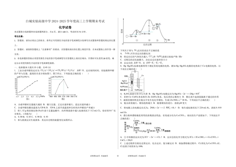 吉林省白城市实验高级中学2025届高三上学期1月期化学+答案_2025年1月_250108吉林省白城市实验高级中学2025届高三上学期1月期末考试