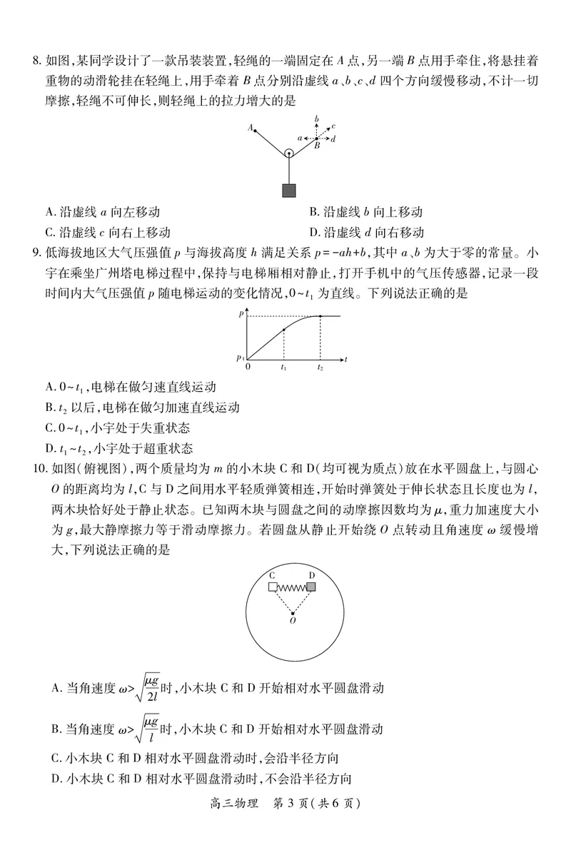 江西省2026届高三10月一轮复习阶段检测物理_2025年10月_251015上进联考&middot;江西省2026届高三10月一轮复习阶段检测（全科）