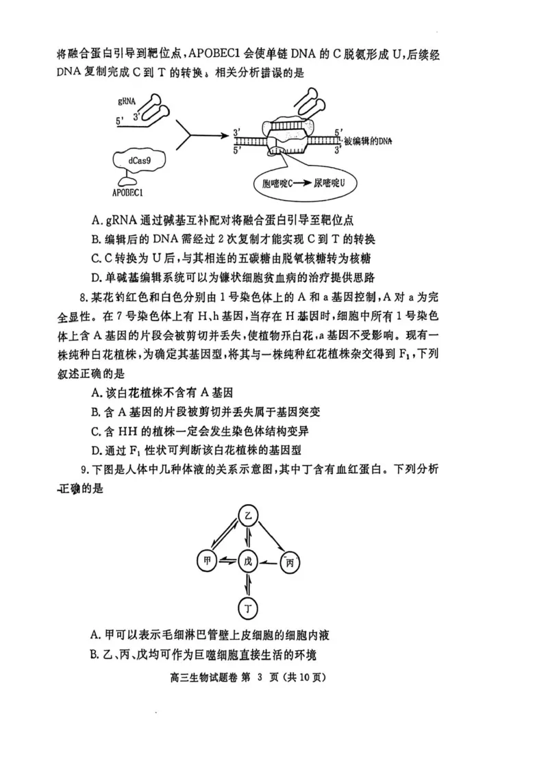 河南省郑州市2025年高中毕业年级第二次质量预测生物试卷（含答案）_2025年3月_250326河南省郑州市2025年高中毕业年级第二次质量预测（郑州二模）（全科）