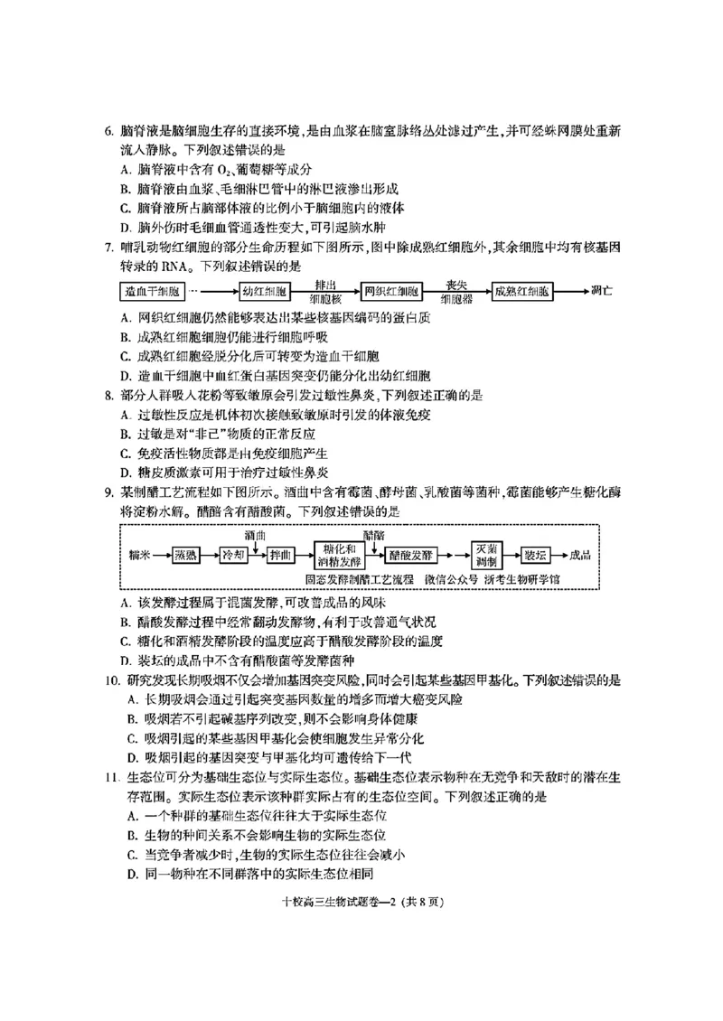 金华十校2025年4月高三模拟考试生物试卷及答案_2025年4月_250413浙江省金华十校2025年4月高三模拟考试（全科）
