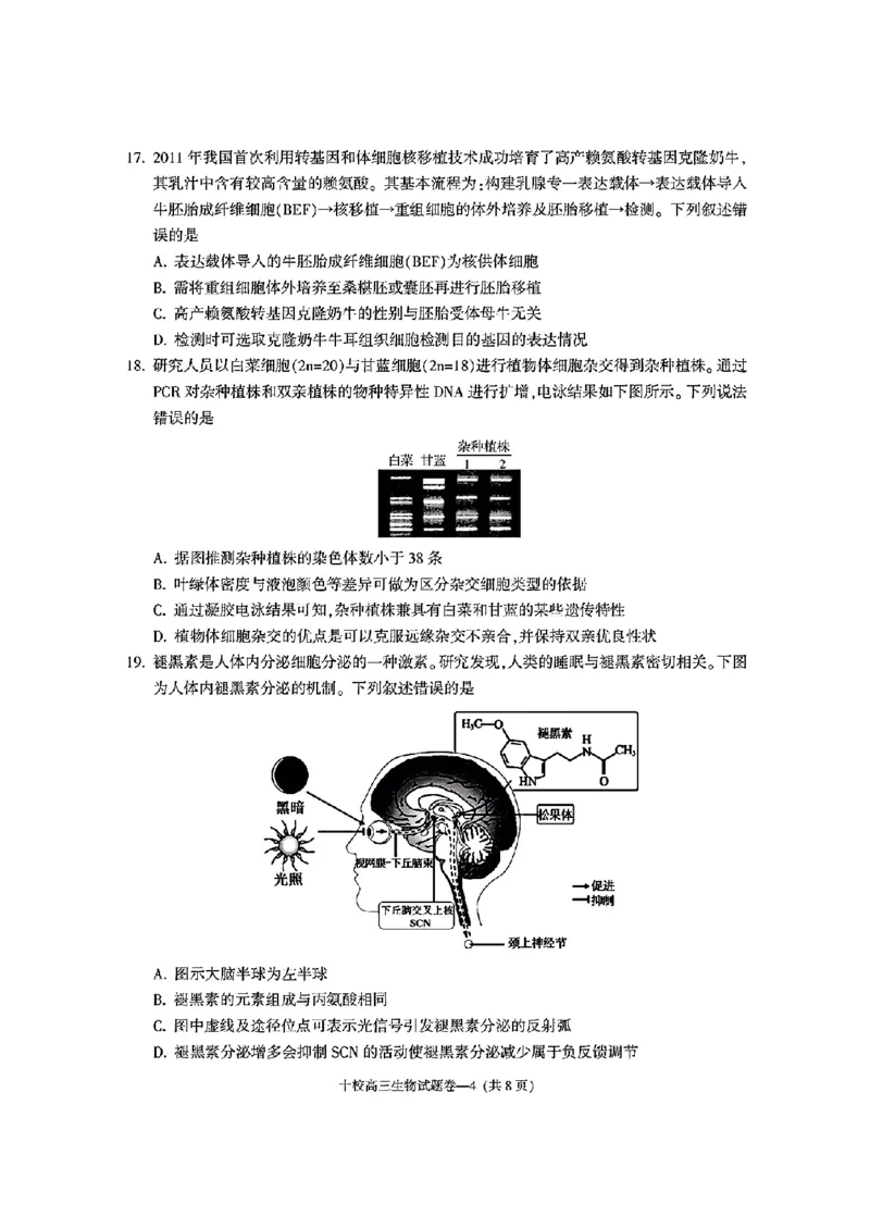 金华十校2025年4月高三模拟考试生物试卷及答案_2025年4月_250413浙江省金华十校2025年4月高三模拟考试（全科）