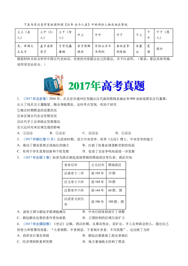 专题01从中华文明起源到秦汉统一多民族封建国家的建立与巩固（学生卷）_近10年高考真题汇编（必刷）_十年（2014-2024）高考历史真题分项汇编（全国通用）_252