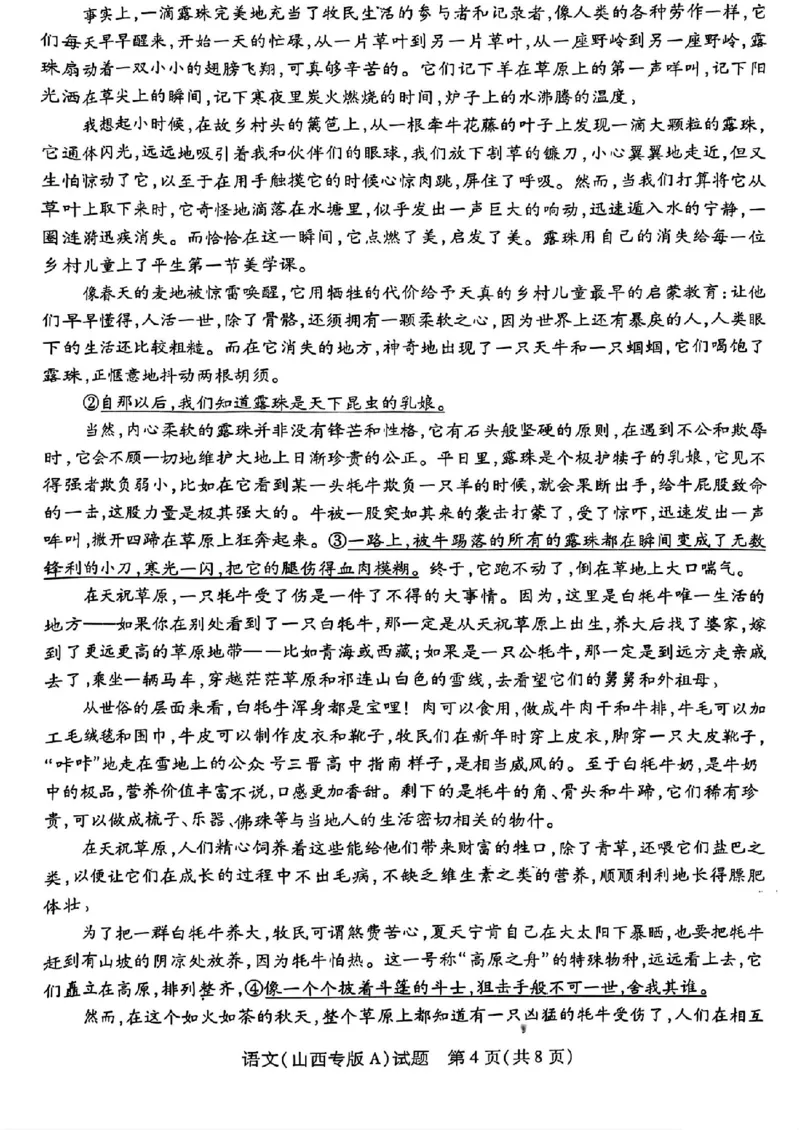 山西省部分学校高三5月考前模拟考试语文试题_2025年5月_05222025届河南省天一大联考高三模拟预测