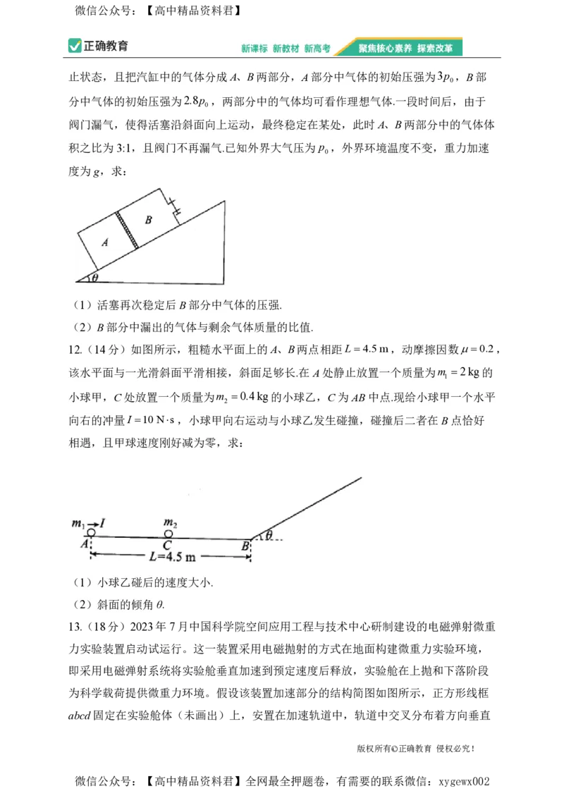 2024届明日之星高考物理精英模拟卷河南版_2024高考押题卷_72024正确教育全系列_2024明日之星全系列_（新高考）2024《明日之星&middot;高考精英模拟卷》（九科全）各一套