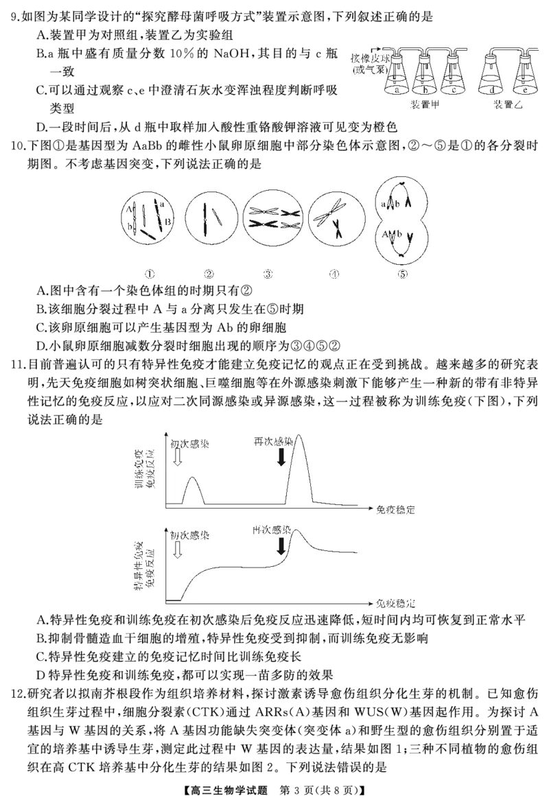 湖南省天壹名校联盟2025届高三5月适应性考试生物_2025年5月_250512湖南省天壹名校联盟2025届高三5月适应性考试（全科）