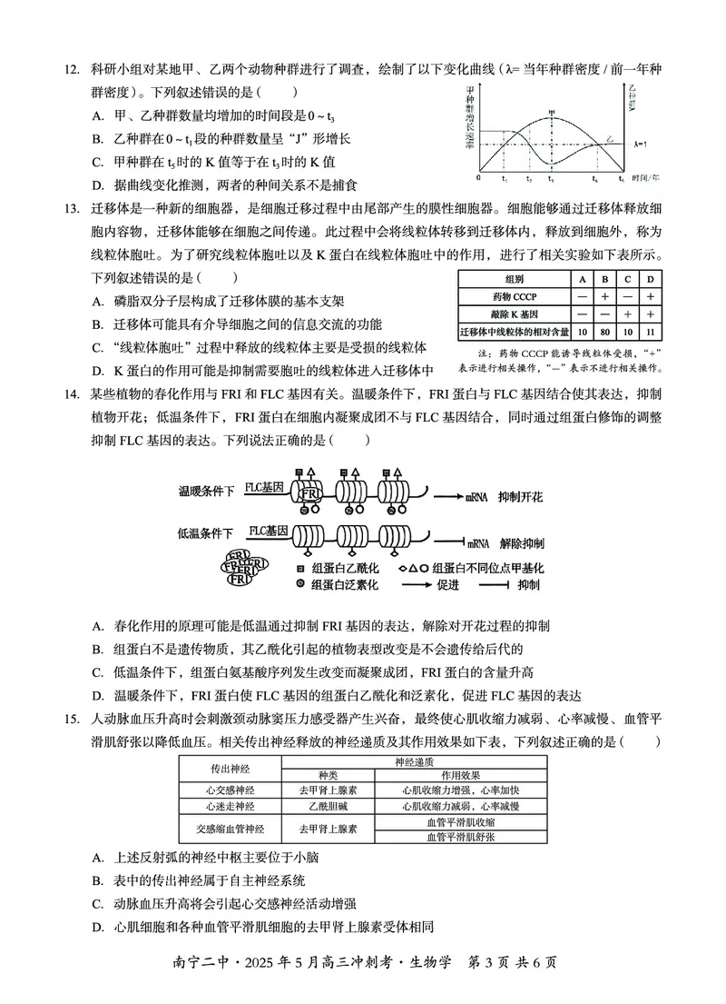 广西省南宁二中&middot;2025年5月高三冲刺考生物_2025年5月_250521广西省南宁二中&middot;2025年5月高三冲刺考（全科）