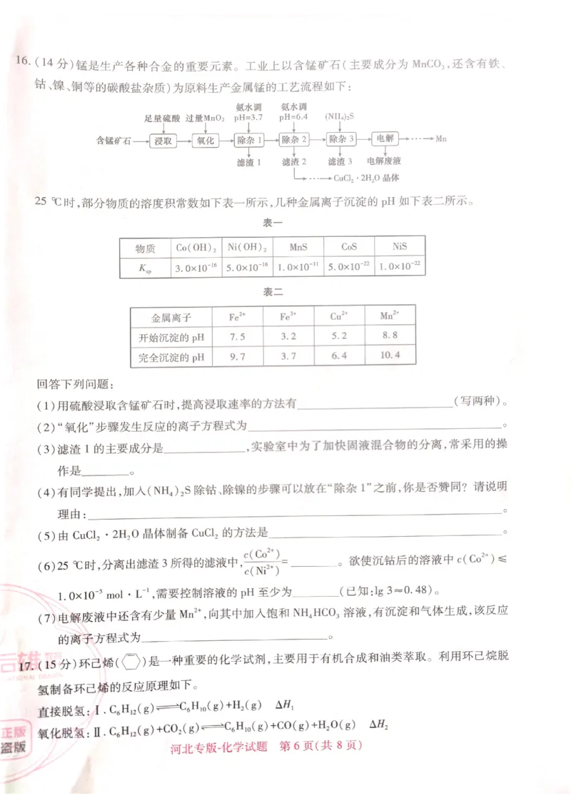 2024-05高考王后雄化学_2024高考押题卷_22024王hou雄_16王后雄押题_2024年王后雄高考押题预测卷（河北专版）