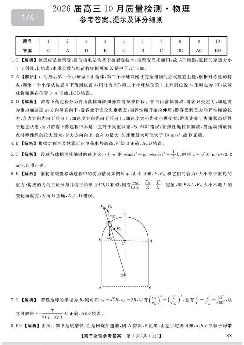 山西金科大联考2026届高三10月质量检测物理试题（含答案）_2025年10月_251010山西三重教育金科大联考2026届高三10月质量检测