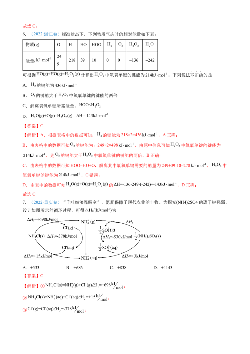 专题06化学反应中的能量变化和反应机理-三年（2022-2024）高考化学真题分类汇编（全国通用）（教师卷）_近10年高考真题汇编（必刷）